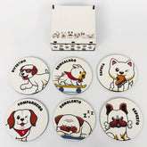 Conjunto 6 Descansos para Copos em MDF com Caixinha Artesanal Cachorrinhos Personalizado